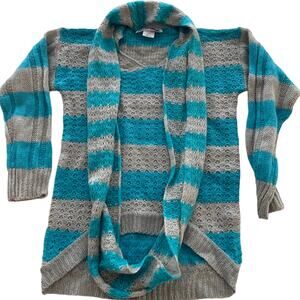 Derek Heart Girl Sweater Preppy Knit Matching Scarf Hi-Lo Hem 7-8 Striped